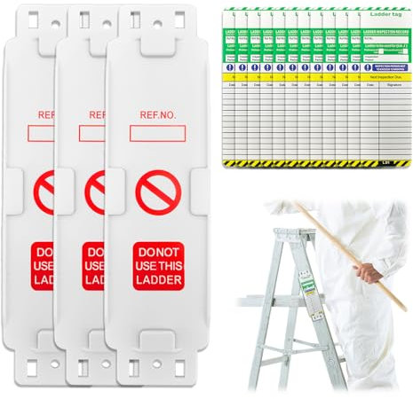 Ladder Tags,Waterproof Ladder Inspection Tags-3 Holders and 12 Ladder Inspection Tag Inserts Inspection Record Kit for All Ladder Types Protect Ladder Safety for Indoor & Outdoor