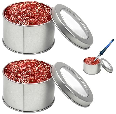 2 StüCk LöTspitzenreiniger,LöTspitzen Reaktivator,Messing LöTkolben Reiniger，Kein Wasser HinzufüGen NöTig LöTschwamm,LöT ZubehöR,Mit Box LöTzubehöR,Zum Reinigen Der LöTspitze,