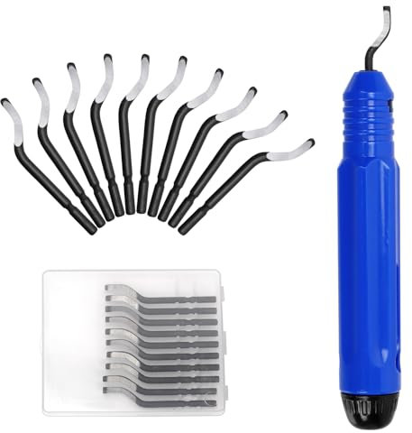 Swpeet 12Pcs Deburring Tool Kit, 1Pcs NB1100 Anti-Slip Handle with 11Pcs BS1010 High-Speed Steel Rotary Deburr Blades, Burr Removal Reamer Tool, Burr Remover Hand Tool for Wood, Metal, Plastic