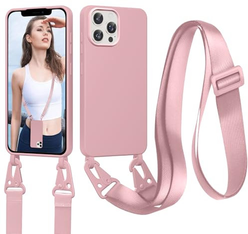 Woijrly Funda para iPhone 11 Pro Caso con Cordón, Ajustable Collar Cuerda, Delgado Suave Bumper TPU Silicona Líquida Antigolpes Case, Carcasa Protectora con Forro de Microfibra, Rosa