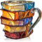 Lackierter Buchbecher, Neuheit 3D Malt Bücher Kaffeetasse, einzigartige Tasse in Form von gestapelten Büchern, Geschenke für Literaturliebhaber