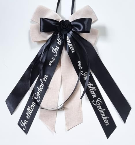 CaPiSo 20x35cm OHNE BASTELN Jute Fertigschleife ohne Basteln Satin-Schleife Trauerschleife Autoschleife Grabschleife Grab Beerdigung Kranzschleife Trauerkranz Trauerstrauß (Trauerschrift Creme)