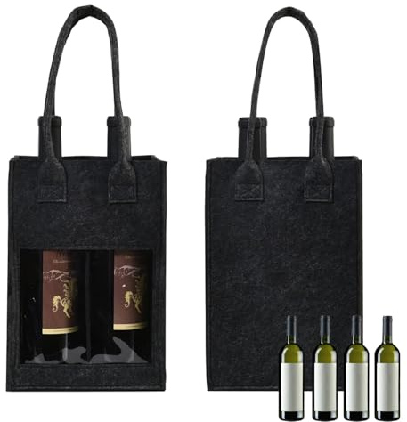 2 PCS Felt Wine Bottle Gift Bag for 4 Bottles Wine Carrier Tote Bag with Window Leakproof Felt Bottle Holder Bags with Handle Portable Reusable Wines Travel Bags for Champagne Beer Drinks Water