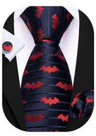 Barry.Wang Halloween Ties Mens Bat Tie Fun Neckties Handkerchief Cufflinks Party Festival