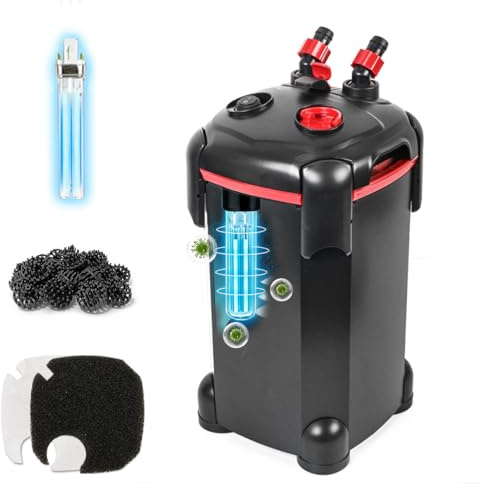 PONDFORSE Canister Filter, External Aquarium Filter Ultra-Quiet Water Circulation Cleaning Machine with Media for Fish Tanks and Aquariums