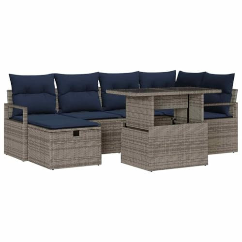 vidaXL Gartensofa-Set mit Kissen mit Speicher 7 pcs Poly-Rattan, Garten- und Terrassen-Sofaset, Moderne Outdoor-Möbel aus langlebigen, UV-beständigen Materialien, leichtes Design