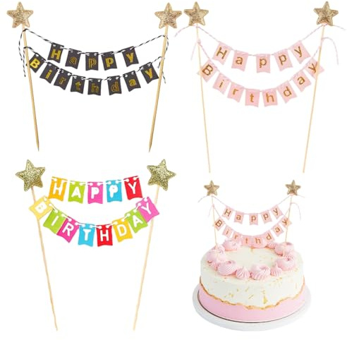 Sekfpnk 3 Stück Happy Birthday Tortendeko, Kuchendeko für Geburtstag für Partys, Babypartys, Hochzeiten, Geburtstage