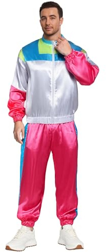 AIEOE 80er 90er Jahre Outfit Herren Retro Kostüm Vintage Trainingsanzug Glänzend Disco Karneval Fasching Schlager Partywear