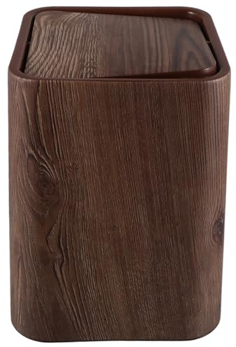 TOPPERFUN 8.5l Brown Bathroom Bin with Lid, Retro Imitation Wood Grain Waste Basket in Pp Material, Space Saving and Easy to Clean Waste Bin for Bedroom and Office Use