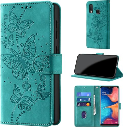 Handyhülle für Samsung Galaxy A20e Hülle, Türkis | Klappbar Premium PU Lederhülle, RFID Schutz, Stoßfeste, Kartenfach, Standfunktion, Magnetverschluss, Leder Prägung, Flip Case