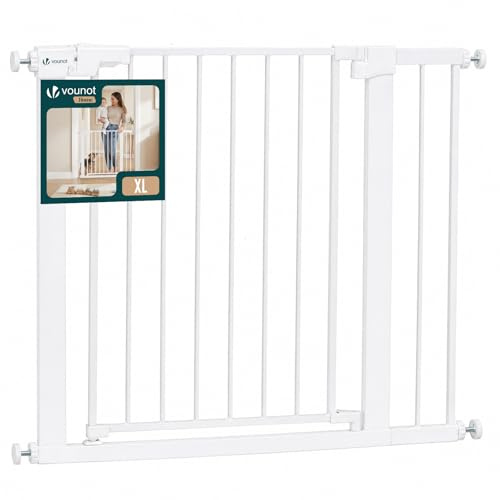VOUNOT® Barrera de Seguridad Extensible 89-96 cm Puerta Seguridad Escalera Pasillo para Perros Mascotas Valla Metálica a Presión sin Taladros Alto 76cm Doble Bloqueo Auto Close Giro Ambos Lados Blanco