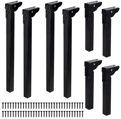 INTERWARM 8 Pied de Table Pliant de 41cm Pieds de Table Pliables en Métal avec Vis Pieds de Meubles de Taille Unique Chaque Taille/4 pièce pour Canapé Bureau Table Causeuse Commode (Noir)