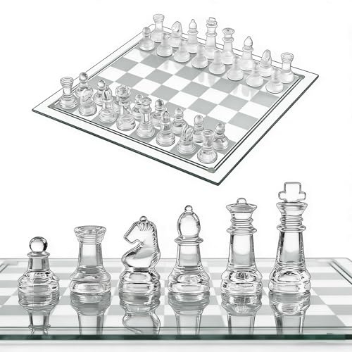 Ajedrez de vidrio arenizado, 25 × 25 cm, tablero de ajedrez portátil para viajes, juego de ajedrez de alta calidad para todas las edades, para amantes del ajedrez y decoración del hogar, elegante set