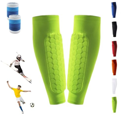 Ski Shin Guards, Ski Guard Socks, Shin Defender with Honeycomb Pad, Ski Guards Shin Pads, Breathable Elastic Anti-Collision, for Skiing, Legs Protection (Green, XS)