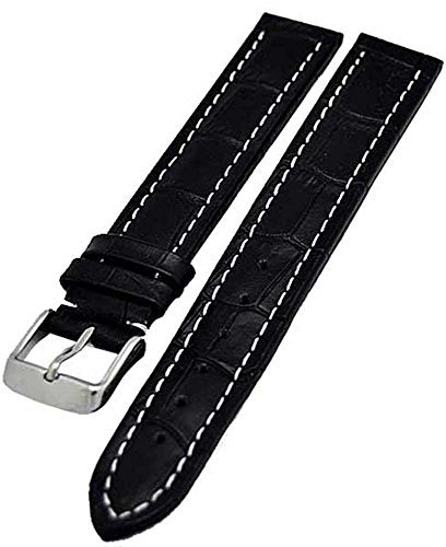 Uhrenarmband extra Lang XXL 20mm schwarz und weisser Naht 4023