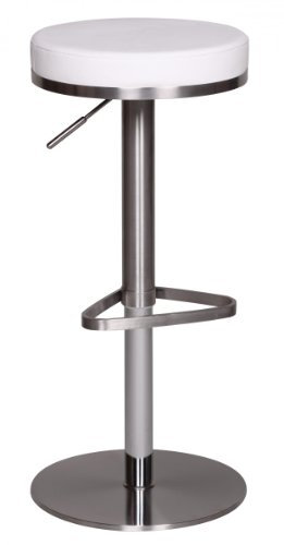 Wohnling Barhocker WL1.294 Weiß Edelstahl höhenverstellbare Sitzhöhe 57-82 cm, Barstuhl Modern 360° Drehbar, Tresenhocker mit Standfuß, Design Bistrohocker Hoch, Tresenstuhl-Sitz Gepolstert