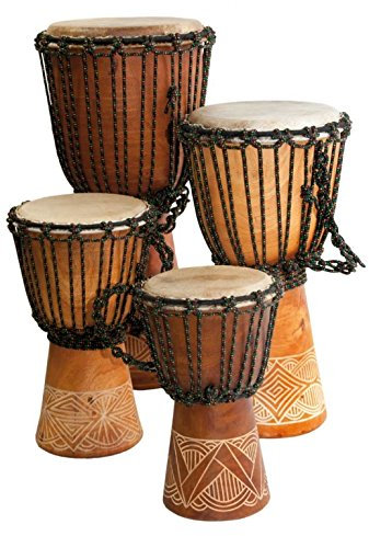 Djembé Einsteiger Trommel Mahagoni Carved 25 cm Ø 14-16 geschnitzt Muster Afrika Weltmusik Percussion