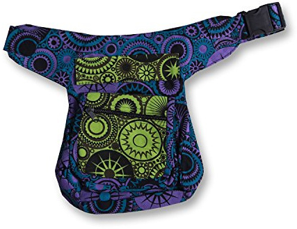 Kunst und Magie Bunte Bauchtasche Psychedelic-Print Gürteltasche Festivaltasche, Farbe:Lemon/Lila