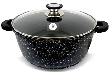 Cflagrant® Faitout Façon Pierre avec Couvercle Tous Feux Dont Induction Sans PFOA Cuisson Sans Matière Grasse Revêtement en Greblon C3 de Technologie Allemande (24cm)