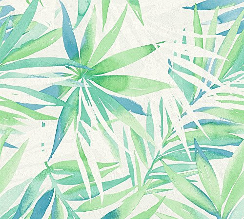 A.S. Création Designdschungel by Laura N. Vliestapete Tapete Palmenprint Jungle Style 10, 05 M x 0, 53 M Blau grün Made in Germany 341251 34125-1