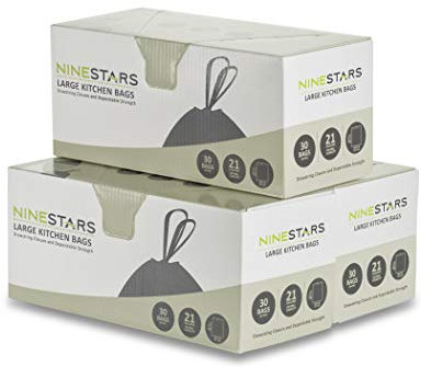 Ninestars NSTB-21-90 Extra Strong Drawstring Bin Liners 65L 80L 3 Packs of 30 Plastic White/Opulent Garden Count (Pack of 3), 90