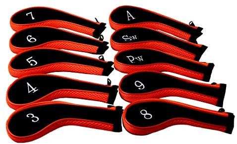 Sword &Shield sports Neoprene Zipper Golf Club Iron Head Covers Iron Covers 10pcs/Set(New Orange)