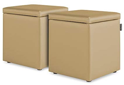 Happers 2er-Set Hocker mit Stauraum aus Kunstleder Beige für das Wohnzimmer oder Schlafzimmer