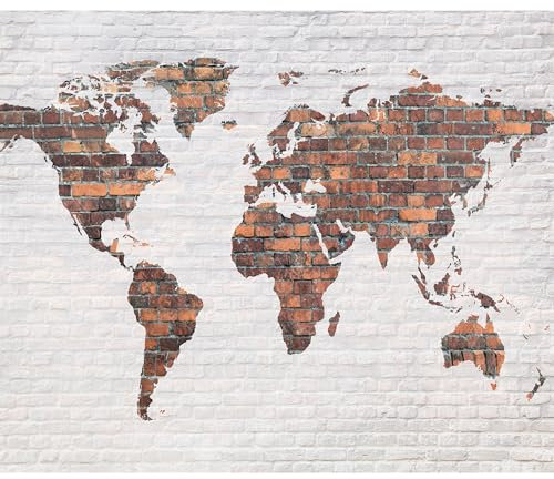decomonkey Fototapete Weltkarte 200x140 cm XL Tapete Wandbild Wandbild Bild Fototapeten Tapeten Wandtapete Wandtapeten Kontinent Steinwand Ziegel Ziegelstein