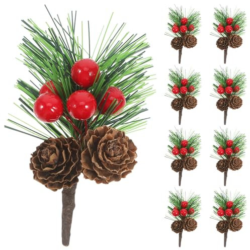 Amosfun 10er Set KüNstliche Tannenzweige Mit Beeren Und Tannenzapfen, Ideal FüR Weihnachtsdekoration, Advent Tischdeko Und DIY Bastelprojekte