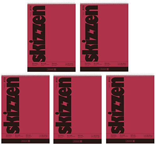 Brunnen 1047450 Zeichen-/Skizzenblock (24x34cm, 110 g/m² 50 Blatt, mit Spirale) 5er Pack
