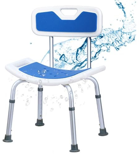 COSTWAY Shower Chair with Backrest and Handles, Height Adjustable Padded Tub Shower Seat, Elderly Handicap Non-Slip Disabled Bathroom Bathtub Chairs