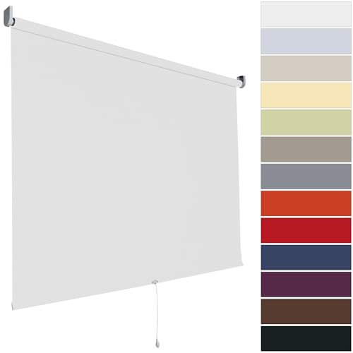 etusimo Verdunkelungsrollo Springrollo Mittelzugrollo Rollo | 13 Farben | Breite 62 bis 202 cm Höhe 180 cm | Stoff lichtundurchlässig | Wand- und Deckenmontage (Größe 202 x 180 cm, Farbe Weiß)