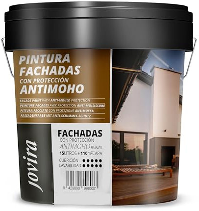 JOVIRA PINTURAS PINTURA FACHADAS ANTIMOHO. Repelente al agua, impermeable y antifisuras. (15 Litros, Blanco) A-10B
