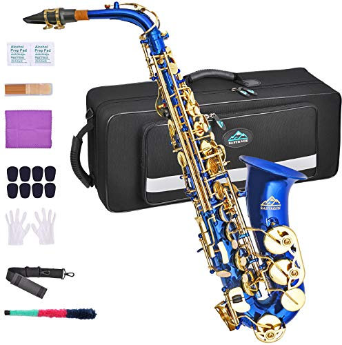 EASTROCK Alto Saxophone for Beginner, E Flat Blue Lacquer Alto Saxophone, E Key Sax with Hard Case Mouthpiece Pads Neck Strap Reeds Cleaning Cloth Gloves (Blue)