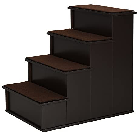 PawHut Haustiertreppe 4-stufige Hundetreppe Katzentreppe Einstiegshilfe mit Rutschfester Matte Haustierleiter für Auto Bett Sofa Dunkelbraun 40 x 59 x 54,2 cm