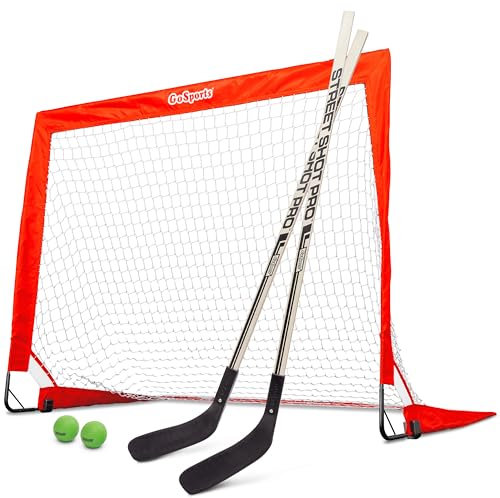 GoSports Unisex, Teenager Set-01 GoSports Hockey Street Set inkl Pop Up Tor und 2 Hockeyschl gern mit Hockey Street B llen, rot, rot EU
