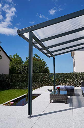 Gutta Terrassendach Premium | Tiefe 5060 mm | Anthrazit | Verschiedene Größen & Eindeckungen (Polycarbonat Stegplatten 16 mm weiß gestreift, 7120 x 5060 mm)