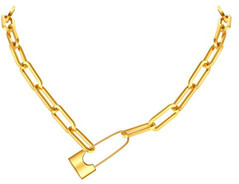 FindChic Punk Schloss Kette für Damen Frauen Gliederkette mit Schloss Form Anhänger 40cm lang Kürz Choker Kette für Weihnachten Geburtstag Valentinstag