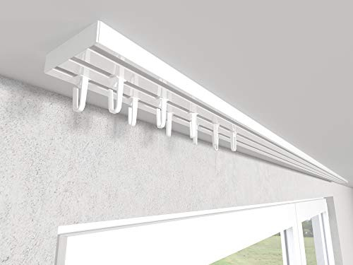 Market-Alley Vorhangschiene Aluminium Weiß Gardinenschiene ; 2-/ 3-/ 4-läufig ; 120cm-600cm. Für Kräuselband Gardinen oder Schiebevorhang (3-läufig ; 200cm ; mit Faltenlegehaken) | Weiß Gardinenschiene ; 2-/ 3-/ 4-läufig ; 120cm-600cm. Für Kräuselband Gardinen oder Schiebevorhang