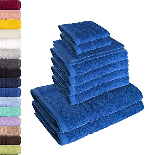 Lavea 10-teiliges Handtuchset Elena aus 100% Baumwolle - Royalblau, 4 x Handtuch, 2 x Duschtuch, 2 x Gästetuch, 2 x Waschhandschuh, Handtücher Set weich, saugstark & pflegeleicht – Oeko-TEX
