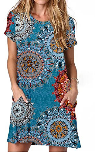 Ancapelion Women's Casual Summer Short Sleeve Dress Loose T Shirt Tunic Dress with Pockets for Women