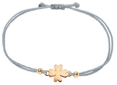 Selfmade Jewelry Armband Damen Kleeblatt Roségold Handgemachtes Glücksarmband mit Klee Größenverstellbar Inkl. Geschenk-Verpackung (Rosegold - Grau)