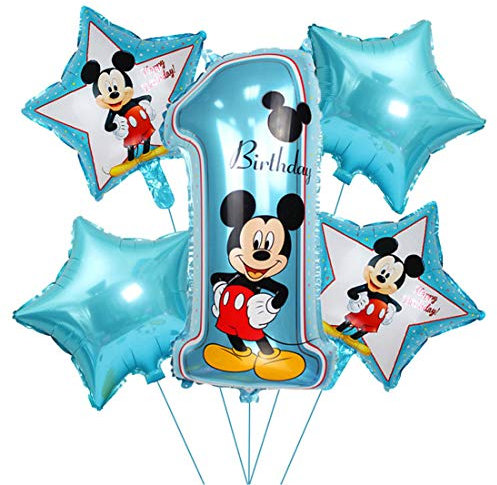 Mickey Mouse Foil Balloon Party Supplies - First Birthday Decorations for Boy and Girl, Baby Shower Helium Balloons, Adult & Kids Theme Decor (5 PCS)