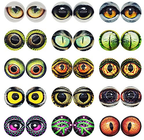 20MM 40PCS Owl Snake Lizard Animal Eyes Glass Cabochon for Clay Doll Making Sculptures Props Craft DIY Findings Jewelry Making
