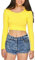 STAR FASHION Women’s Long Sleeve Crop Top Ladies Round Neck Cropped T-Shirt Short Mini Shirt Plain Printed Tops Yellow-8-10
