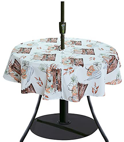 Rund Tischdecke Mit Sonnenschirm Loch, Waschbar Wachstuchtischdecke Gartentischdecke Wachstuch, Wasserdicht Outdoor Tischdecke Für Tisch Mit Sonnenschirmen, Picknick, Party, Camping, 153cm Durchmesser