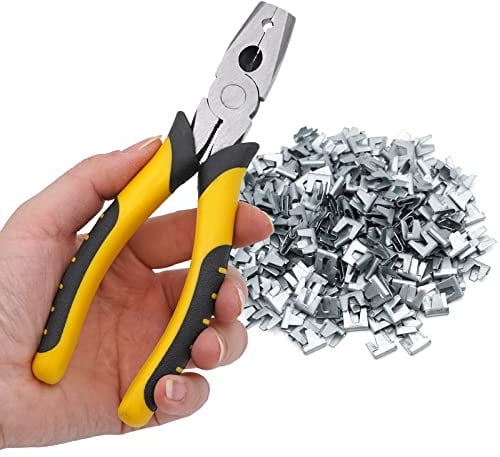 BREUAILY DrahtkäFig Zangen und 300 Stück Schnallen Clips Metallschnallen Clip Zangen HaustierkäFig-Installationswerkzeug für Haustiere Hunde Katzen Kaninchen Käfig und Rinder Schafe Zaun