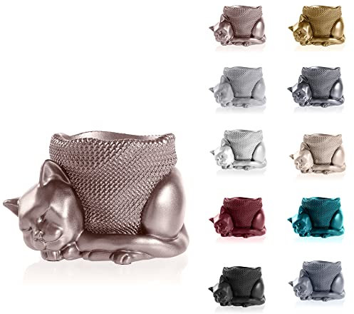 CONCRETTE Blumentopf aus Beton Sleepy Cat | Ø 12 cm | Roségold | Zement-Pflanzkübel | Handgefertigt in der EU