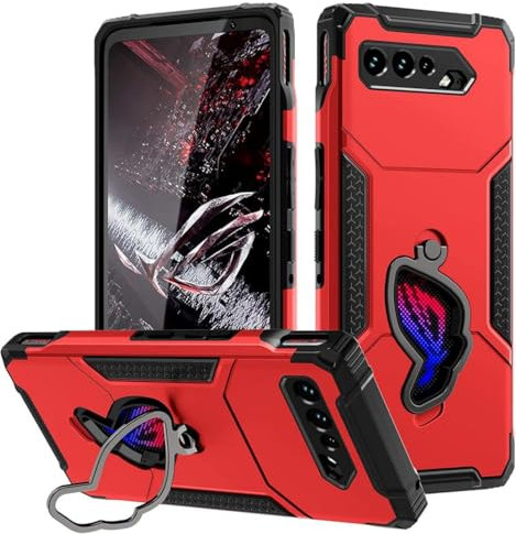 Fanbiya Support Coque pour ROG Phone 5 5 Pro Étui de TPU Jeux Case Armure Style Militaire Couverture avec Anneau Air Trigger Rouge