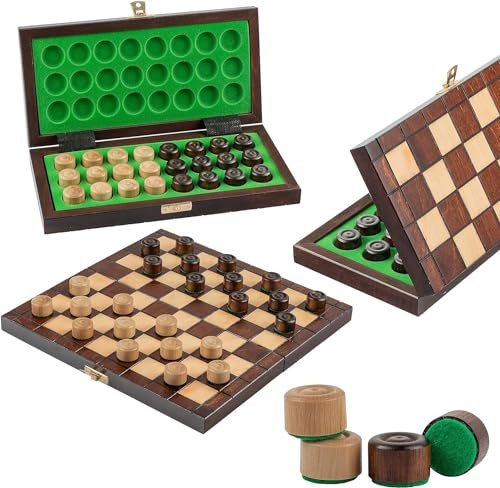 Edles Schachbrett Klappbar 64 Felder Checkers | Master Of Chess | Chess Board 25 cm | Handgefertigte Dame Spiel Holz - Dame Brettspiel für Kinder und für Erwachsene
